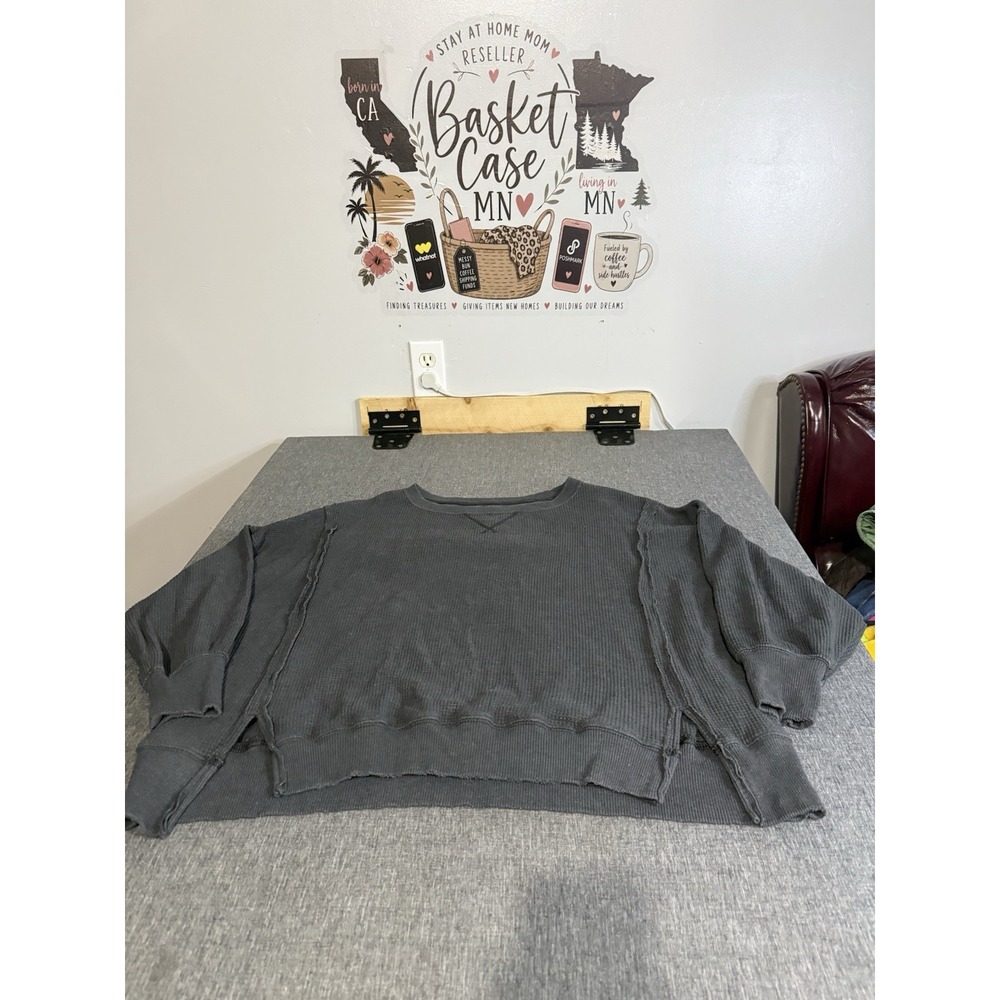 American Eagle Outfitters Women's Gray Waffle-Knit Crewneck Sweater Oversize S
